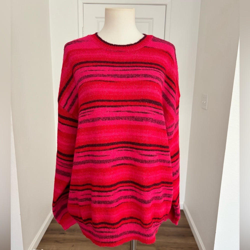 NWT RD Style Vibrant Pink and Black Knit Sweater Size Large